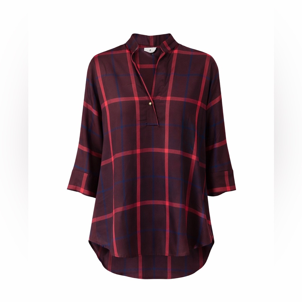 Tuckernuck Plaid‎ Willow Popover Blouse Burgundy Red XS